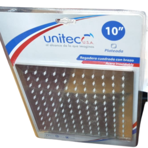 REGADERA DUCHA CUADRADA 10" INOXIDABLE C/TUBO UNITEC