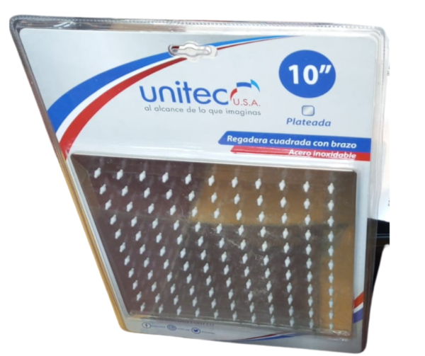 REGADERA DUCHA CUADRADA 10" INOXIDABLE C/TUBO UNITEC
